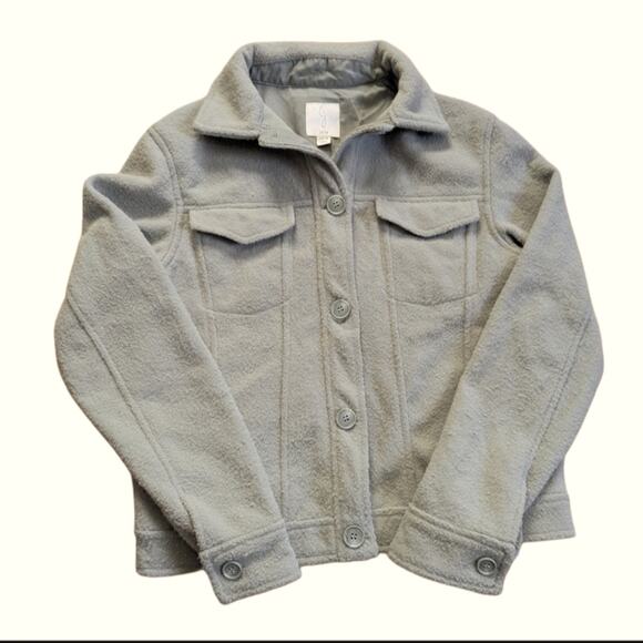 Joie Sage Green Cotton Blend Felted Button Down Cropped Fall Shacket Coat - Picture 1 of 4
